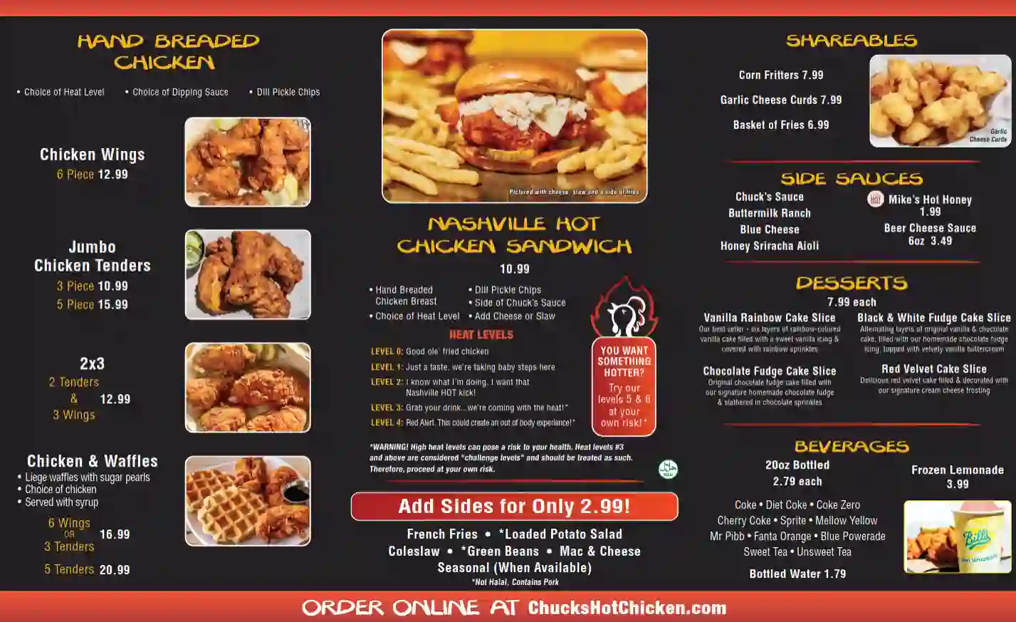 Chuck’s Hot Chicken Menu