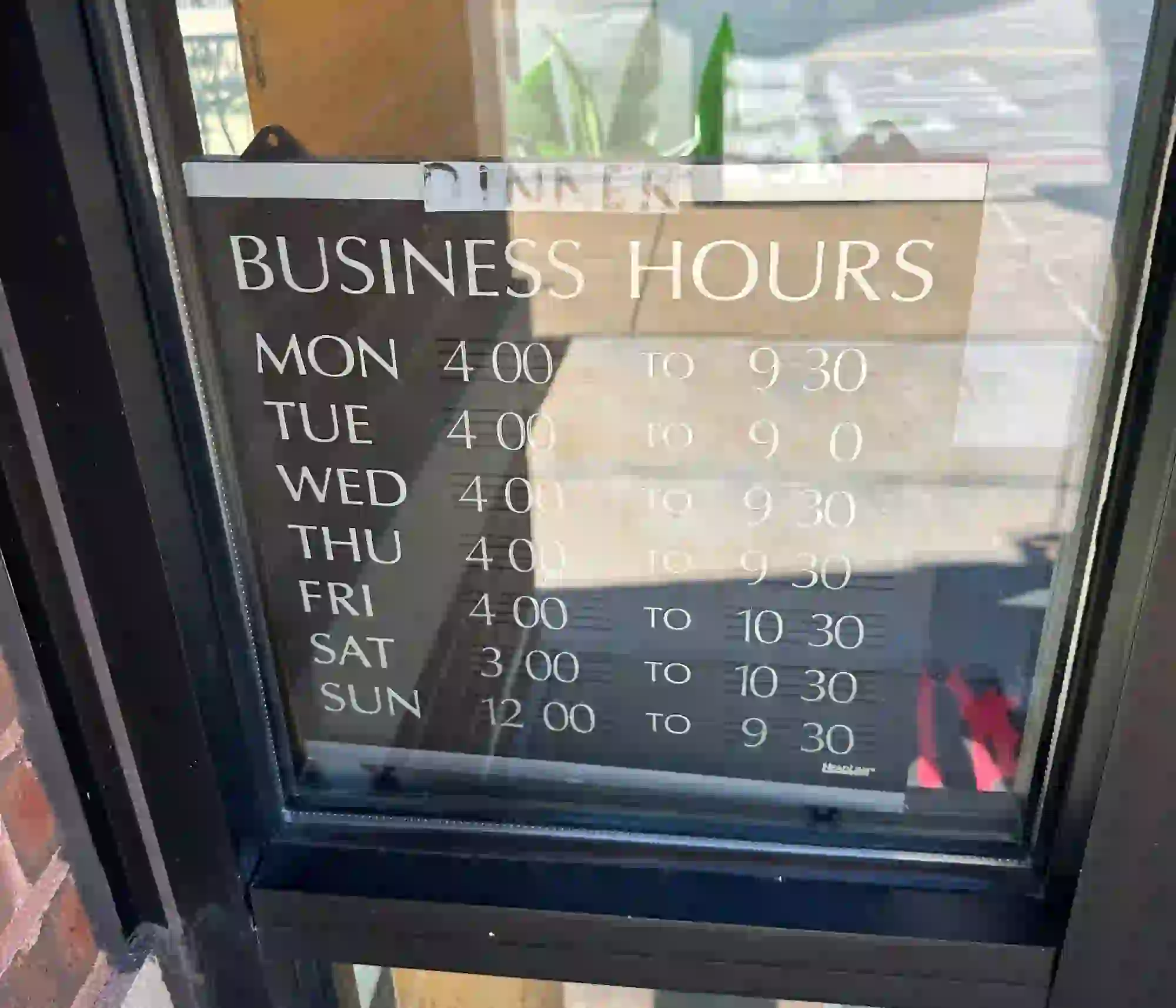 Dinner hours sign at Miyabi Japanese Sushi & Steak House in Arnold, MO